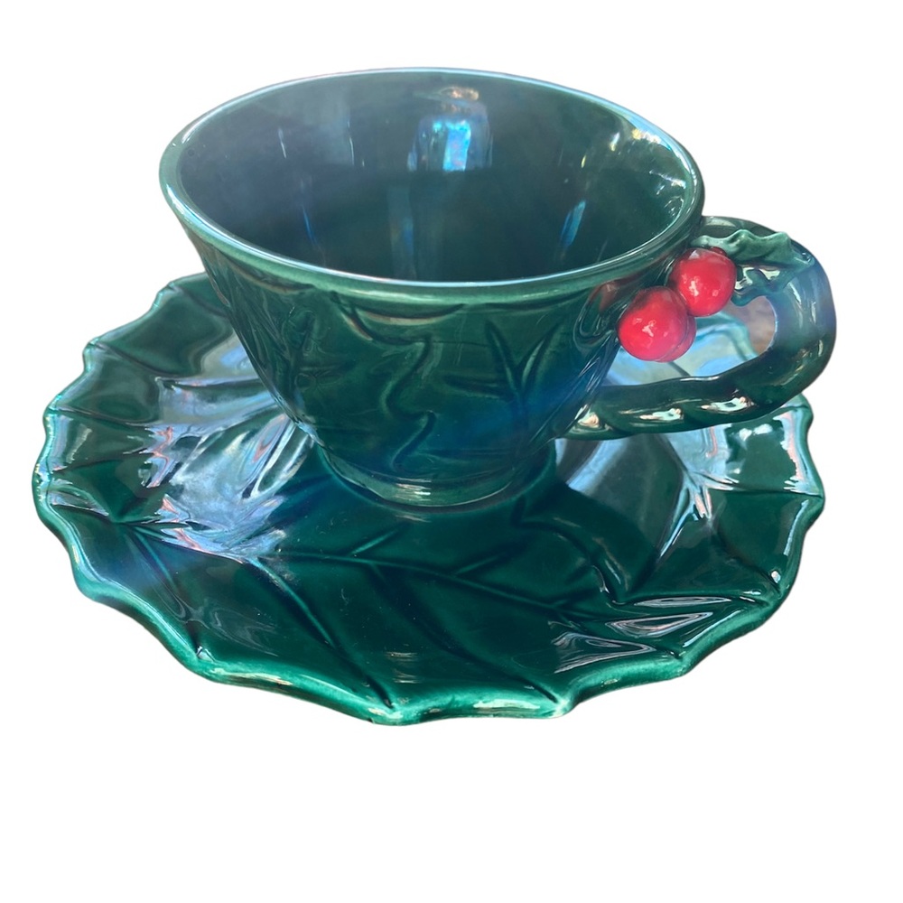 Vintage Lefton Christmas holly teacup & saucer